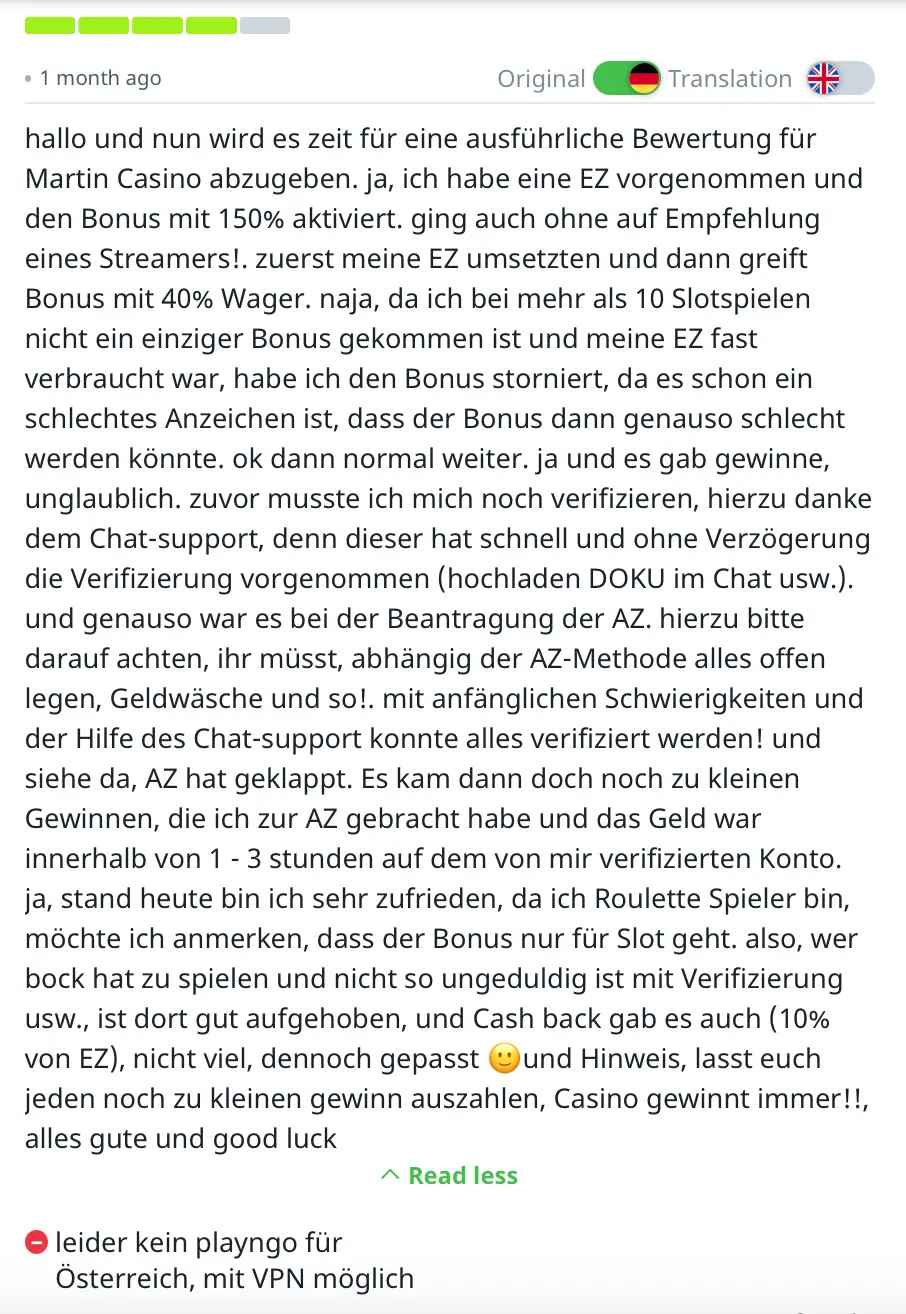 Positive Erfahrungen der Spieler